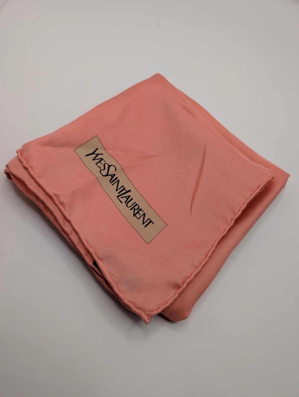 Yves Saint Laurent Silk Scarf Solid Coral Made in Japan 22"